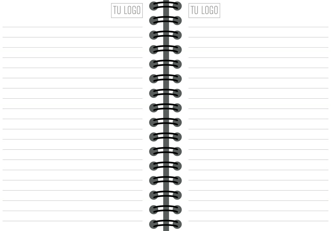 Interior del cuaderno rayado con espacio para tu logo